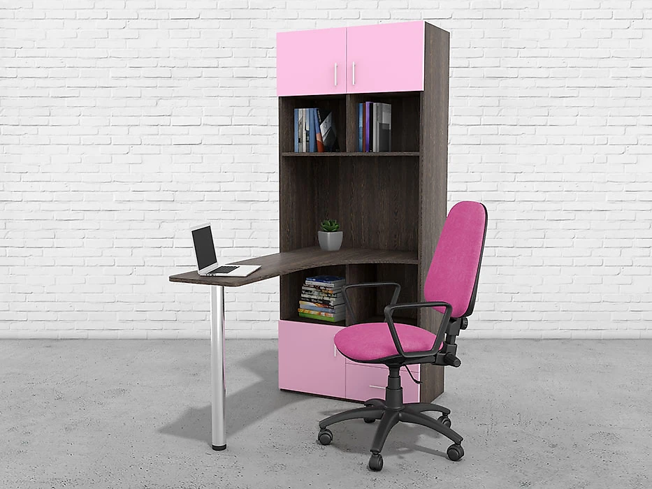 Угловой компьютерный стол GK ST 100 Дуб Венге-Розовый со стеллажом
