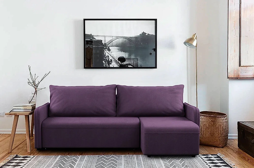 Угловой диван с подушками Дюссельдорф Плюш Виолет