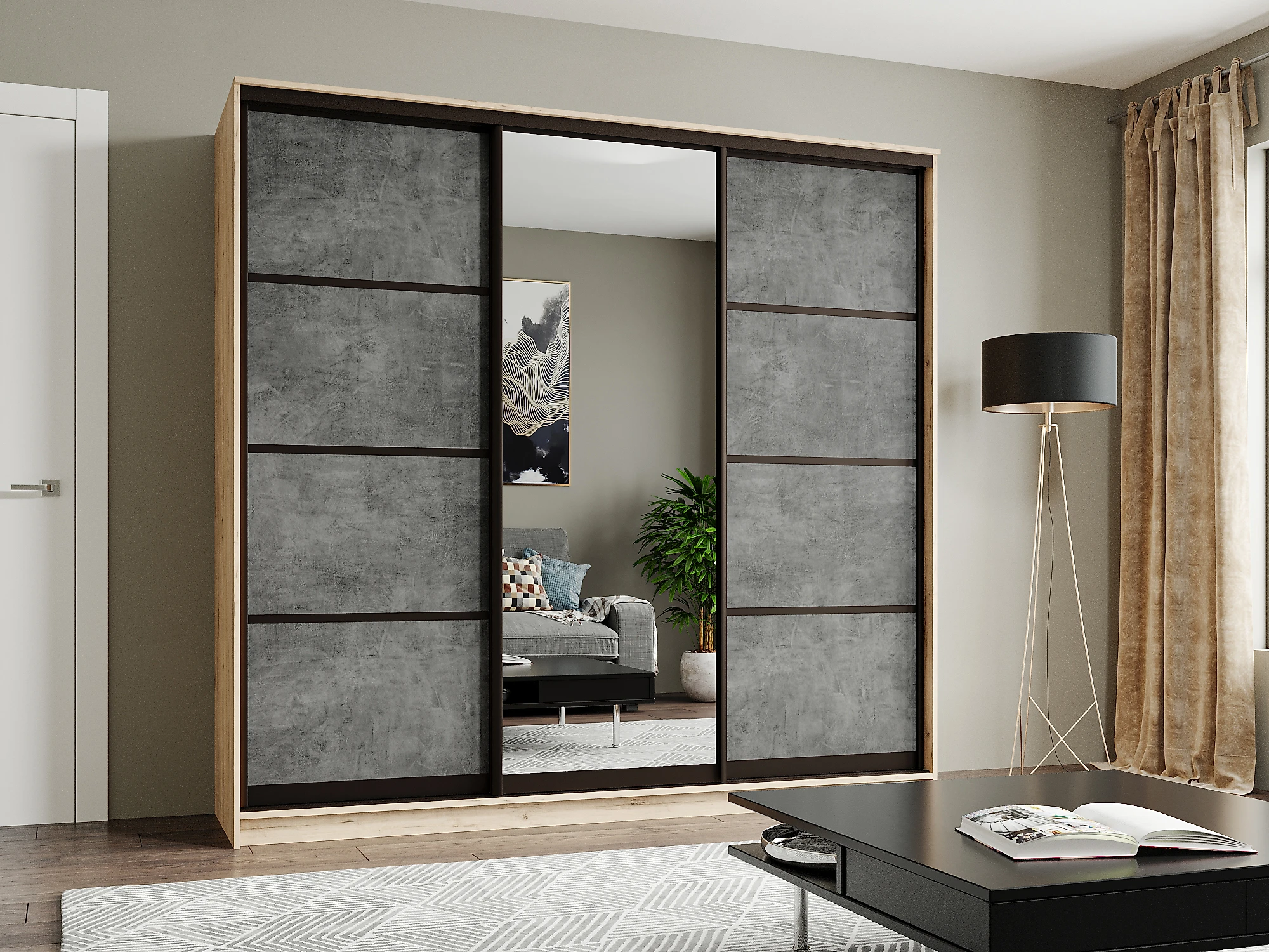 Шкаф серого цвета  Борнео-3-2 Дизайн-1
