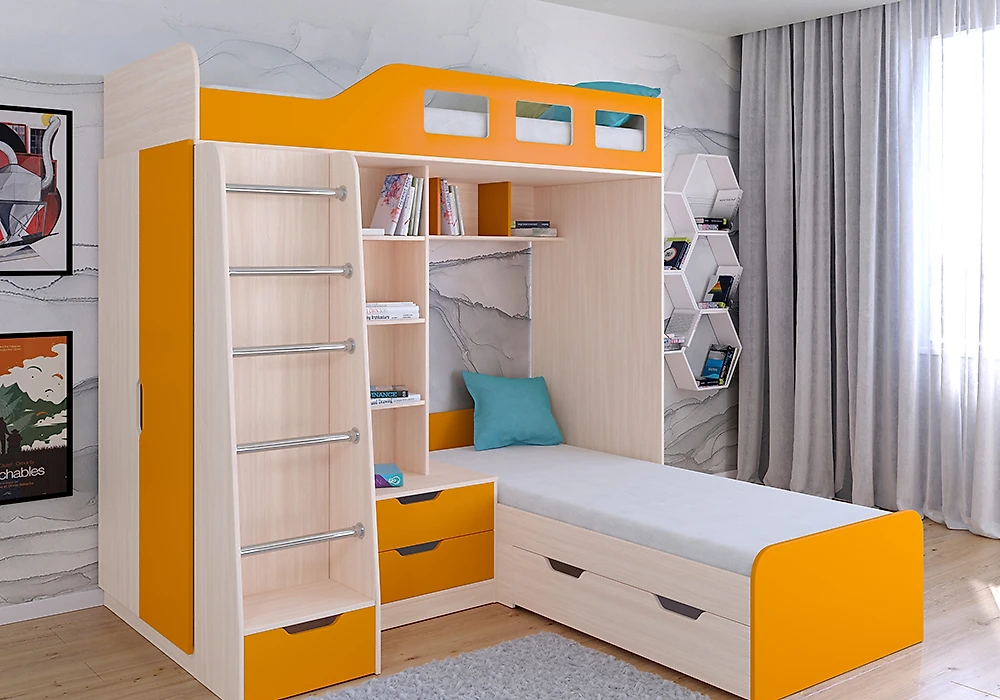 Детская кровать с ящиками для хранения Астра-4 Оранжевый