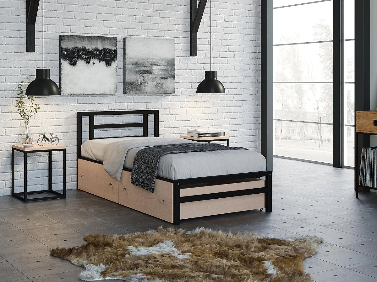 кровать в стиле минимализм Титан-90 (Мета) с ящиками