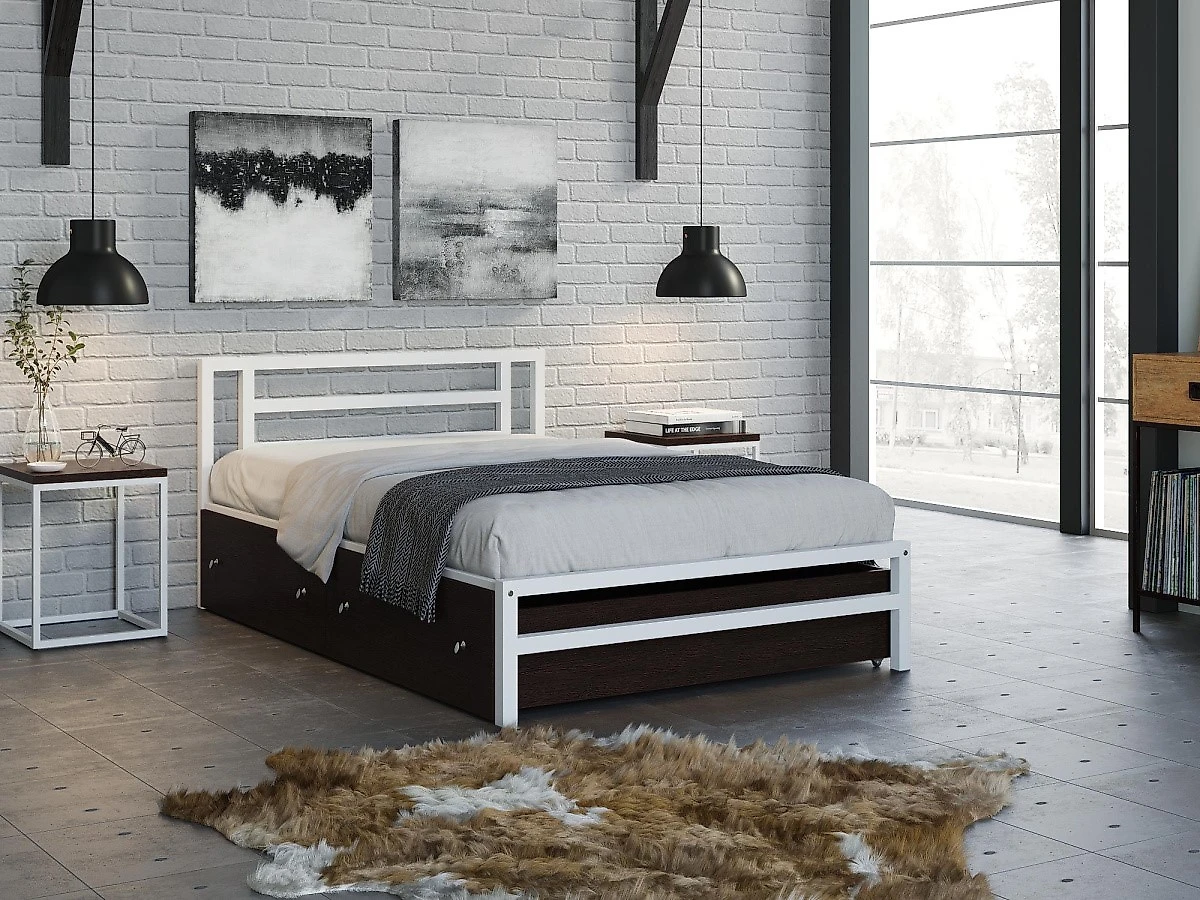 кровать в стиле минимализм Титан-120 (Мета) с ящиками