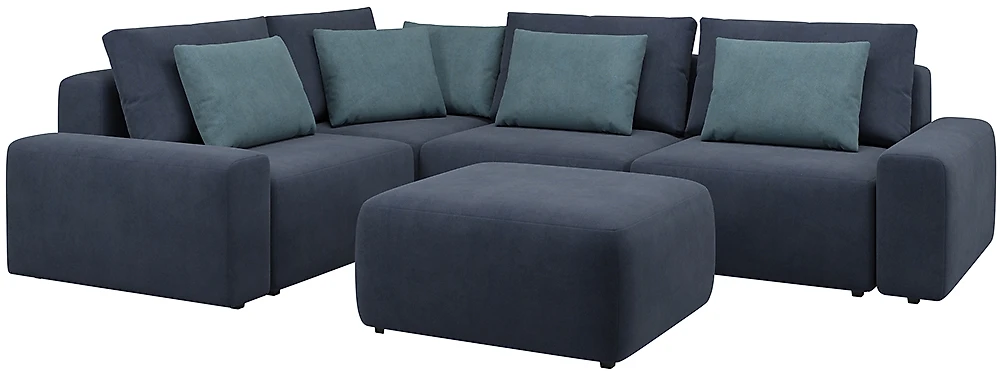 Угловой диван с подушками Гунер-1 Плюш Кобальт нераскладной
