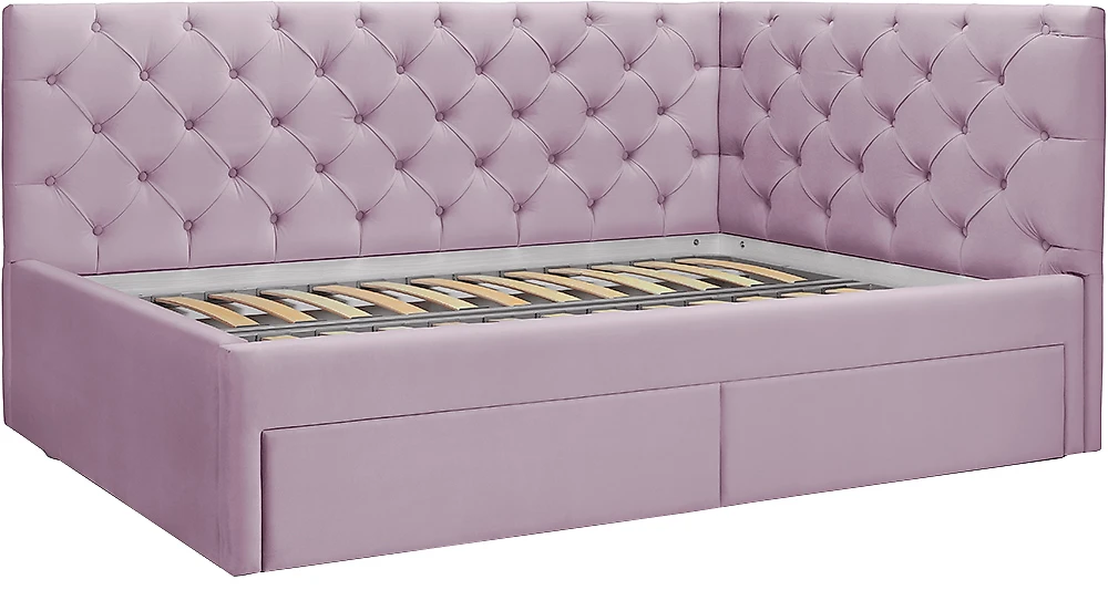 Односпальная кровать с мягким изголовьем Оливия с ящиками Дизайн-1