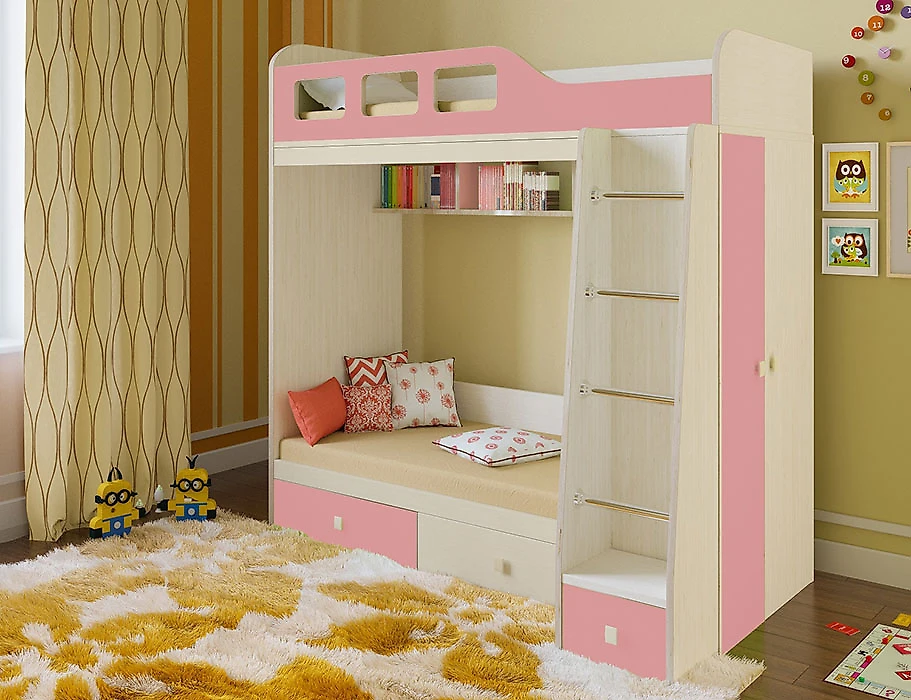 Высокая детская кровать Астра-3 (Принцесса) Розовый