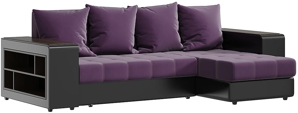 Угловой диван с полкой в углу и столиком Дубай Плюш Виолет