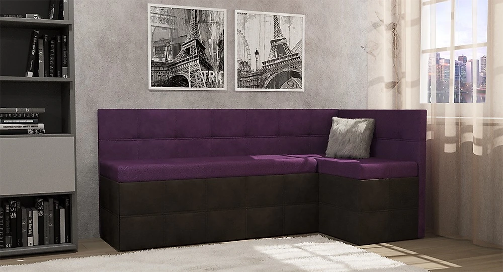 раскладной диван на кухню Токио (Домино) Комби Виолет угловой