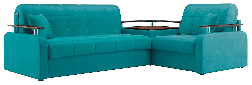 Угловой диван на металлическом каркасе Денвер Плюш Азур