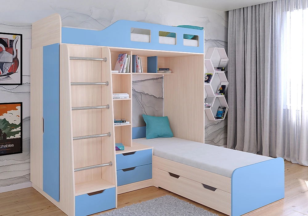 Детская кровать со шкафом Астра-4 Голубой