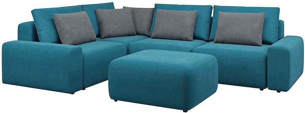 Угловой диван с подушками Гунер-1 Плюш Азурит