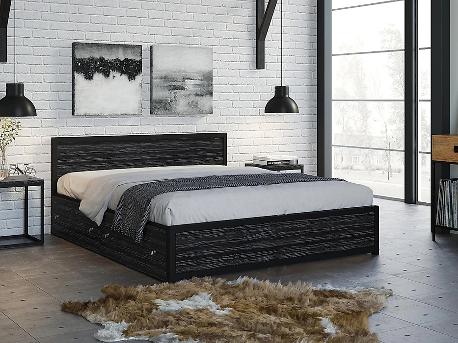 Кровать двуспальная 160х200см Титан Лофт-160 Северное Дерево темное Ч
