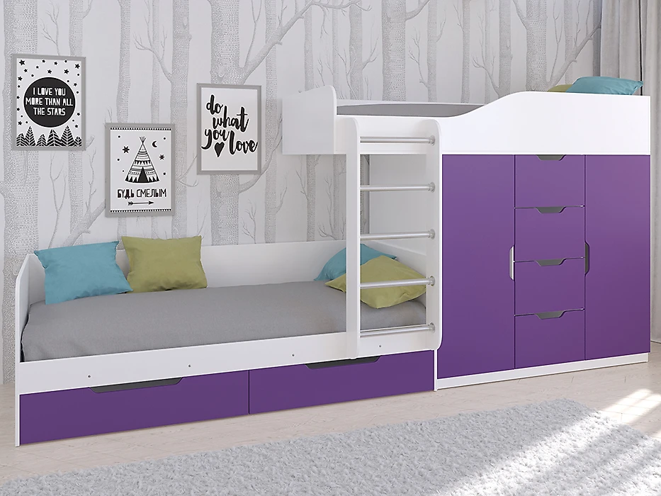 Детская кровать для девочек Астра-6 Белый/Фиолетовый