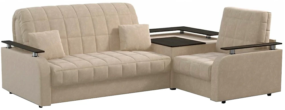Угловой диван со съемным чехлом Даллас с баром Беж