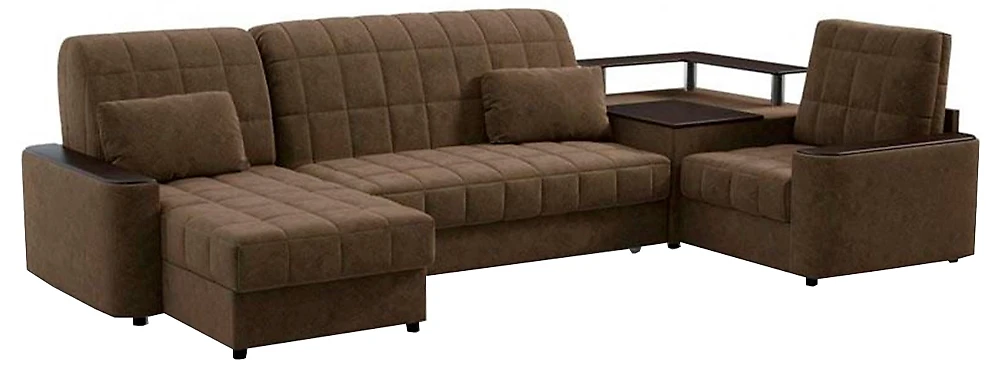 Угловой диван с ящиком в подлокотниках Даллас П-образный Шоколад