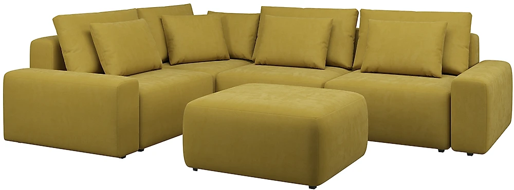 Угловой диван с пуфом Гунер-1 Плюш Мастард