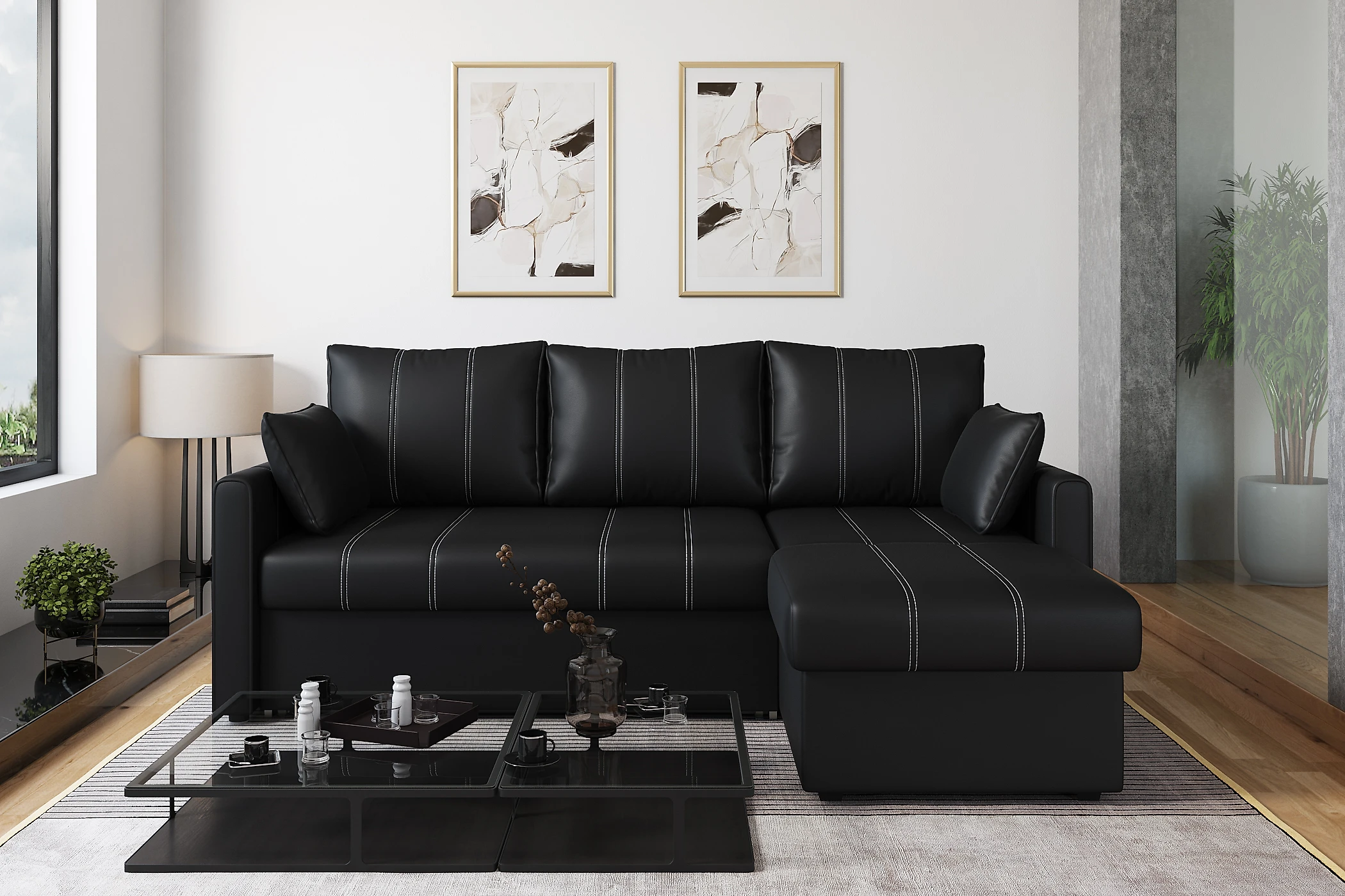 Двухместный угловой диван Риммини Дизайн 3 кожаный