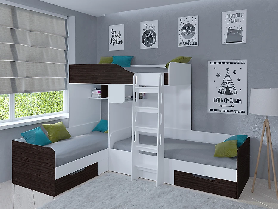 двухъярусная кровать для детей Трио Венге