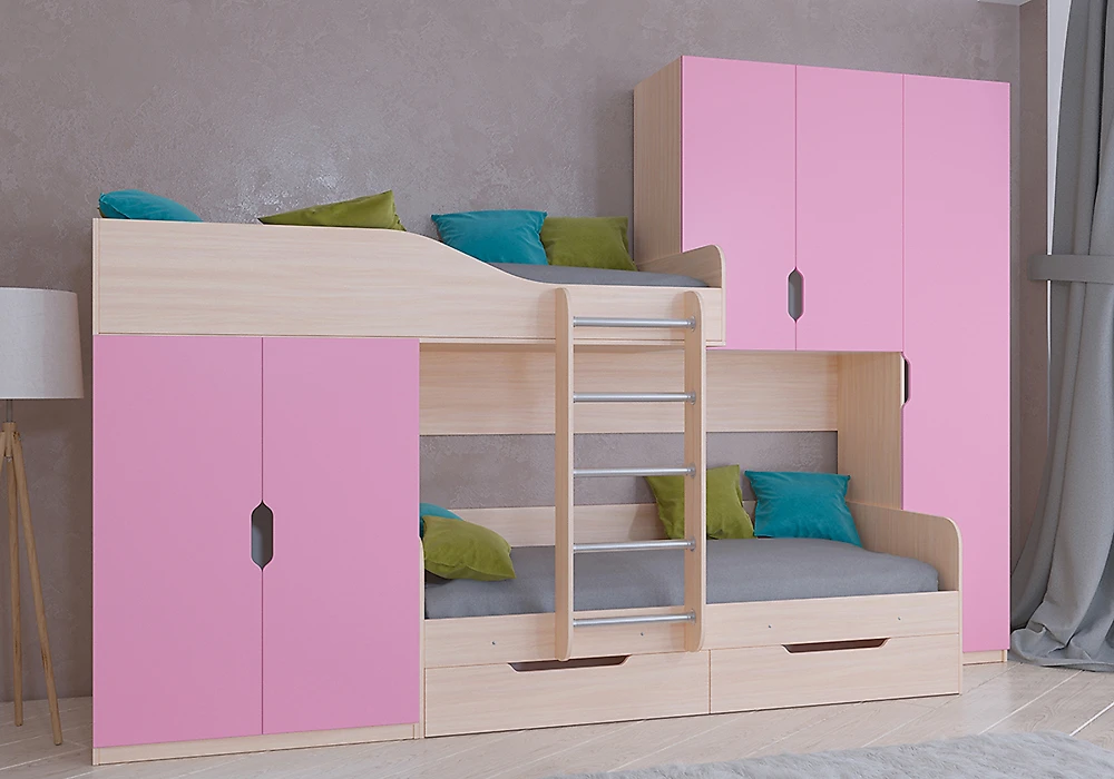 Высокая детская кровать Лео (Принцесса) Розовый