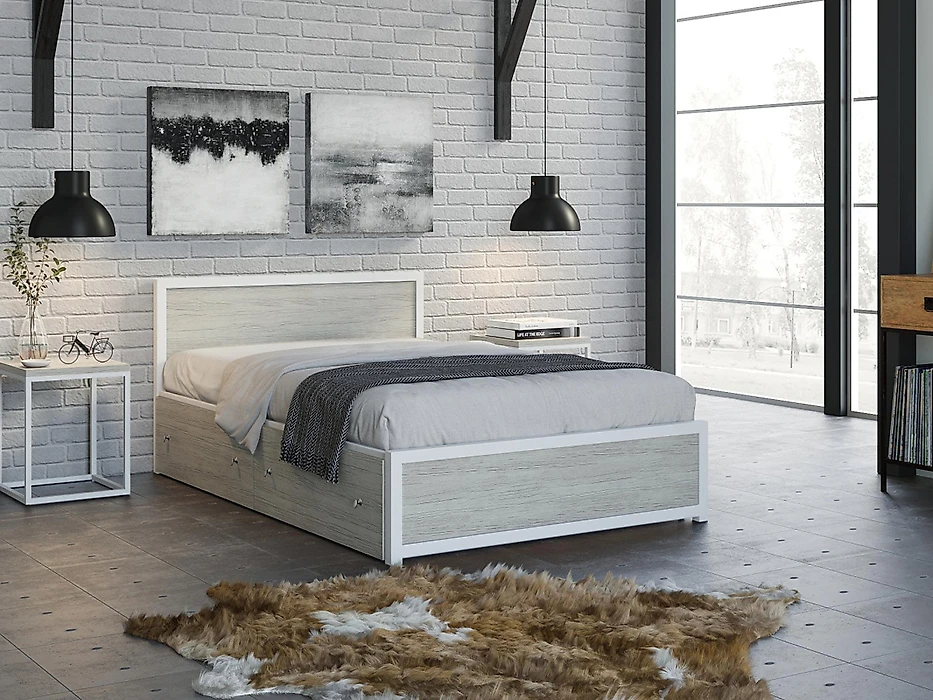металлическая кровать Титан Лофт-120 Крафт белый Б