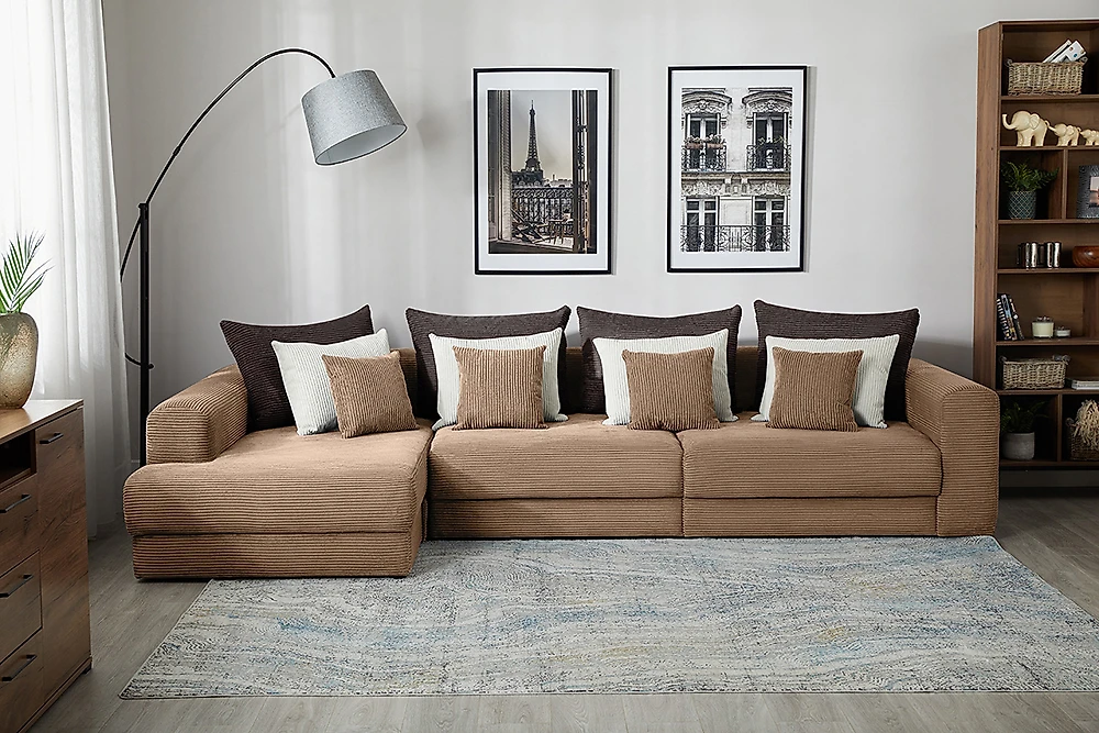 Угловой диван из ткани антикоготь Манхеттен Люкс Плюш Крем Макси