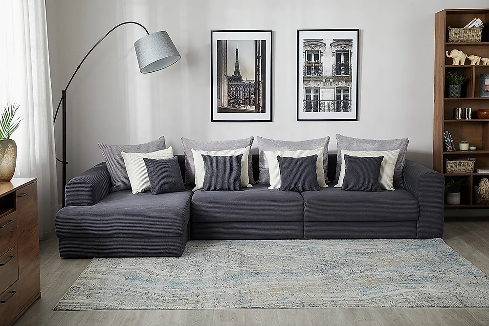 Модульный диван с оттоманкой  Манхеттен Люкс Плюш Графит Макси
