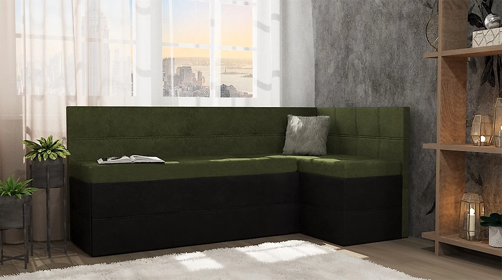 Выкатной диван с ящиком для белья Токио (Домино) Комби Дарк Грин угловой