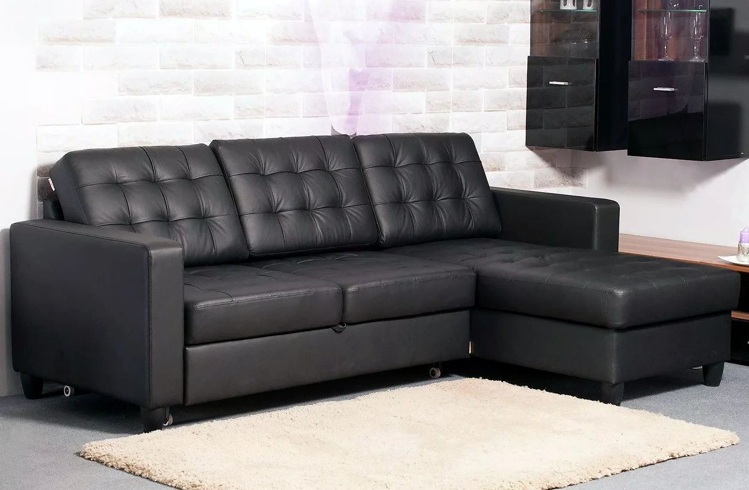Чёрный кожаный диван кожаный Камелот Дизайн 3