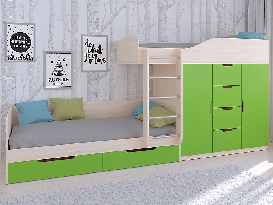 Детская кровать со шкафом Астра-6 Салатовый