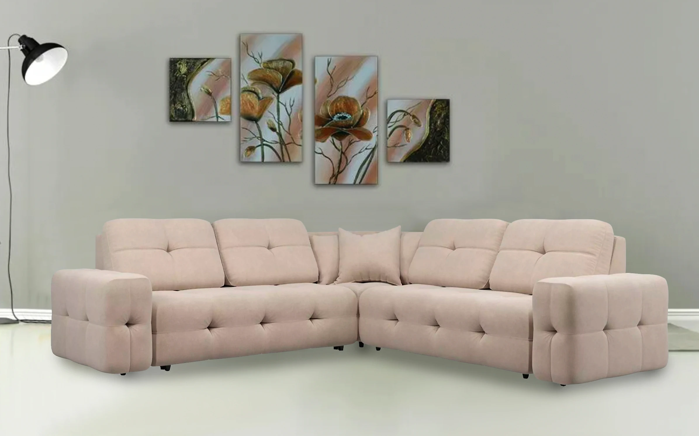 Угловой диван с креслом Спилберг-1 Плюш Крем
