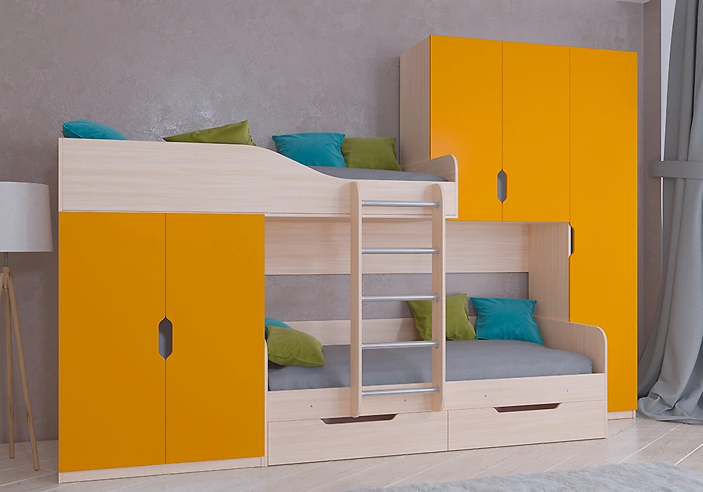 двухъярусная кровать для детей Лео Оранжевый