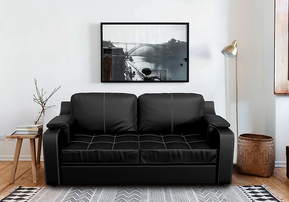 Прямой кожаный диван Берета  2-х местный Дизайн 3 кожаный