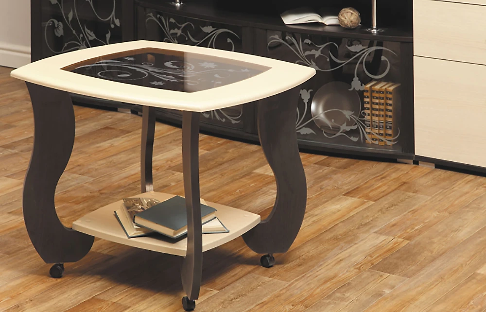 Журнальный столик со стеклом Сатурн-М01 Венге с рисунком