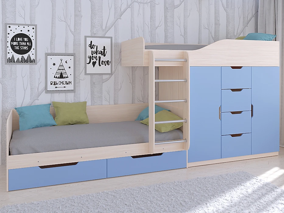 Детская кровать со шкафом Астра-6 Голубой