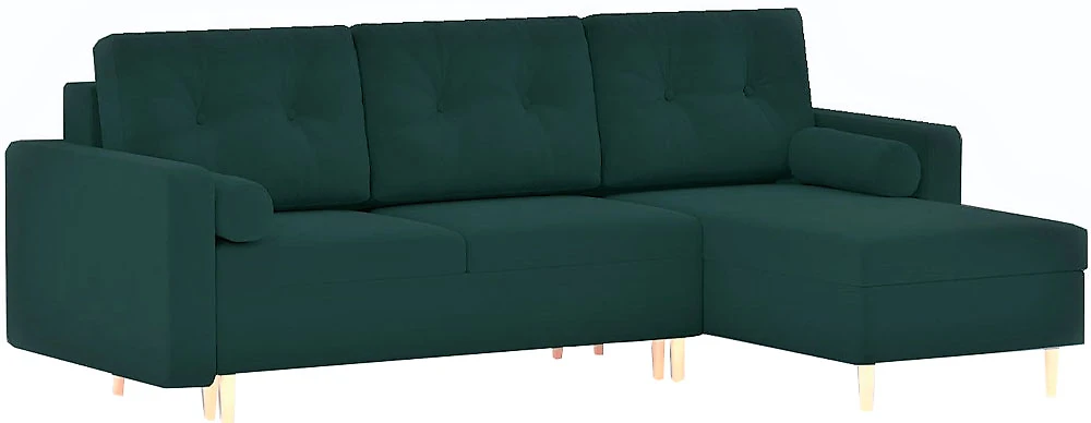 Угловой диван с ящиком для белья Белфаст Плюш Изумруд