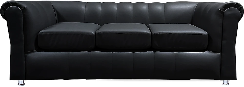 Прямой кожаный диван Брайтон-3 (Честер-3) Блэк
