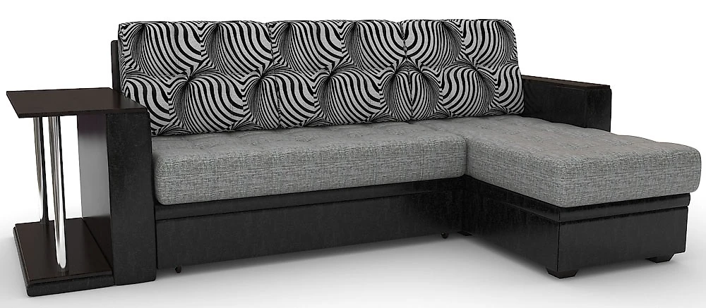 Угловой диван черно-белый Атланта-эконом Изи Блэк со столиком
