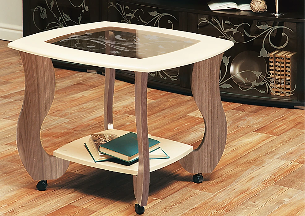 Журнальный столик со стеклом Сатурн-М01 Шимо с рисунком