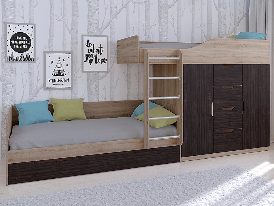 Детская кровать с ящиками для хранения Астра-6 Сонома/Венге