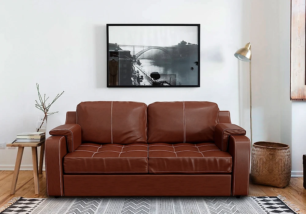 Прямой кожаный диван Берета  2-х местный Дизайн 4 кожаный