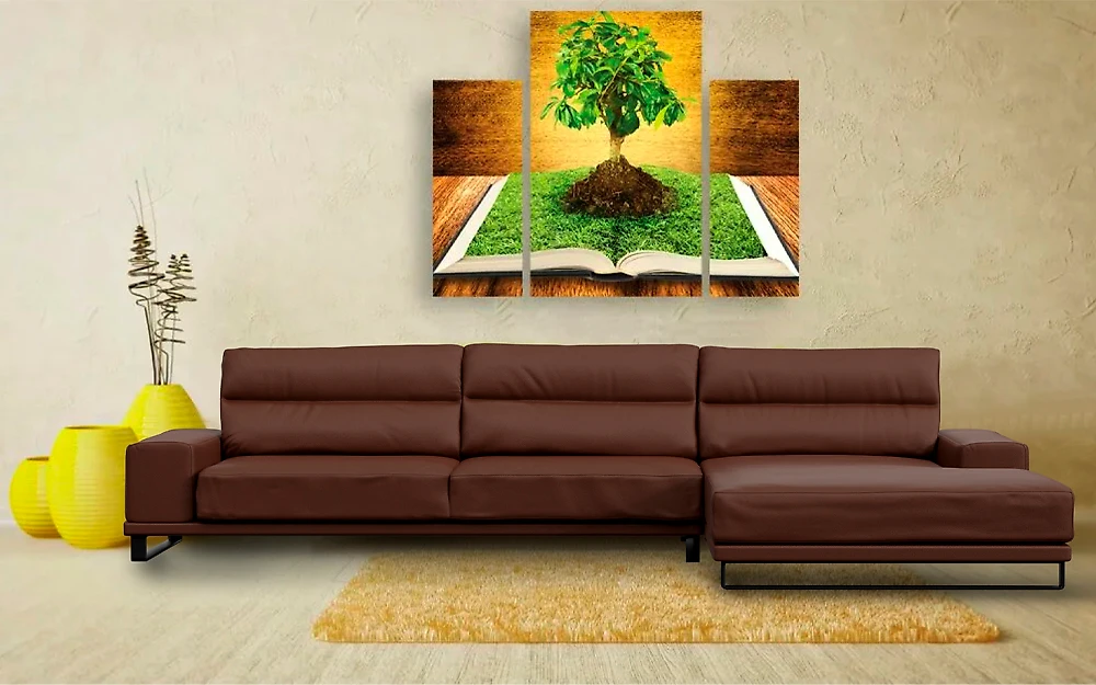 Модульный диван с оттоманкой  кожаный Рипозо Шоколад